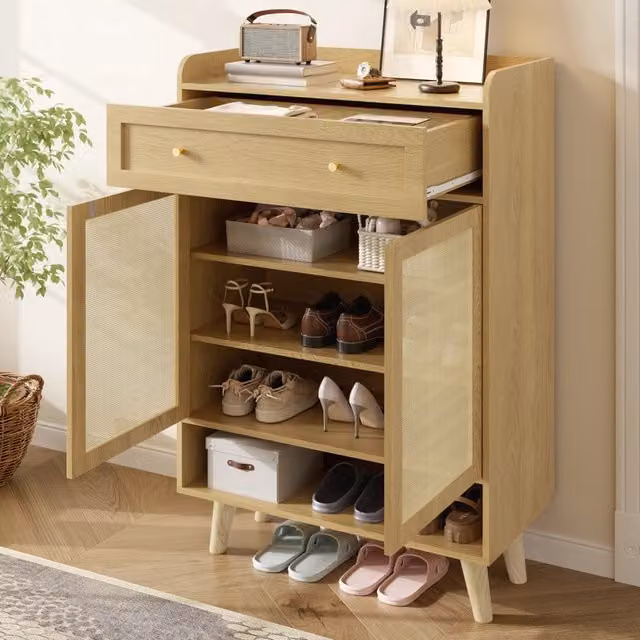 Mobile contenitore per ingresso con 2 ante 1 cassetto 4 ripiani e ripiano superiore aperto per soggiorno 80 × 35 × 105 cm