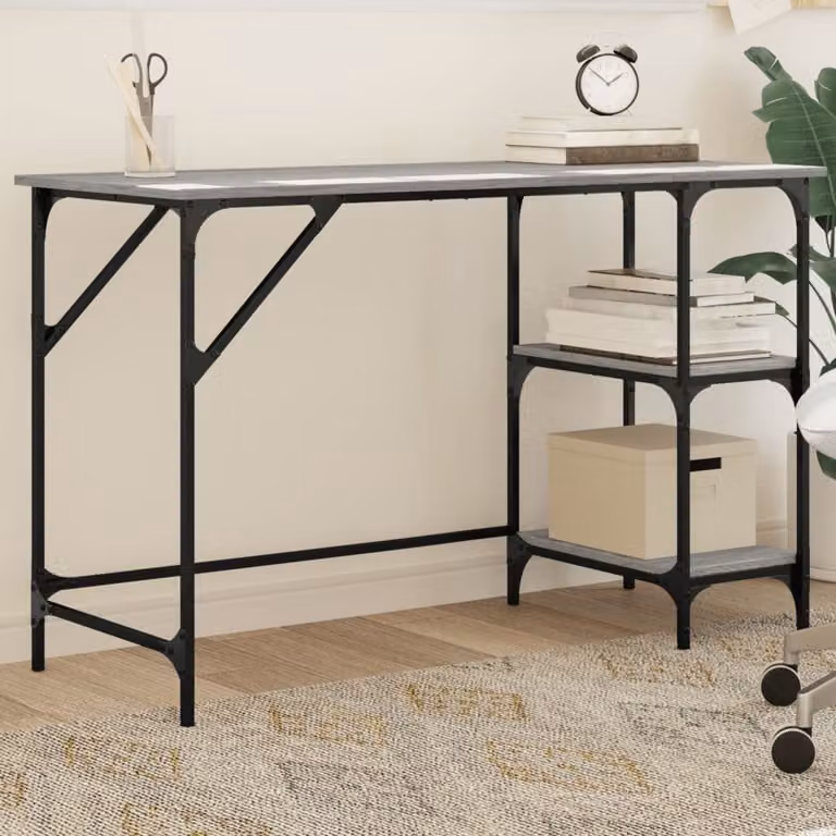 Scrivania da ufficio moderna vidaXL in metallo e legno composito, Grigio Sonoma, L: 120 cm, P: 50 cm, H: 75 cm