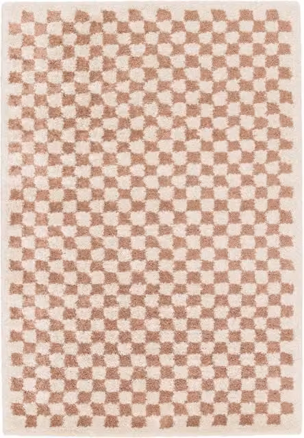 Tappeto vintage a scacchiera Sweeek rosa e beige in polipropilene