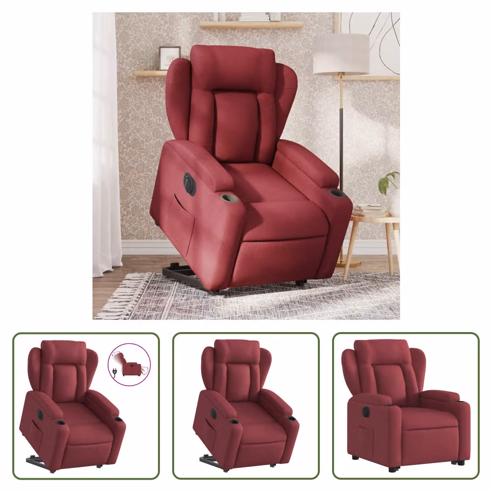 The Living Store Poltrona relax con supporto elettrico in tessuto rosso vino