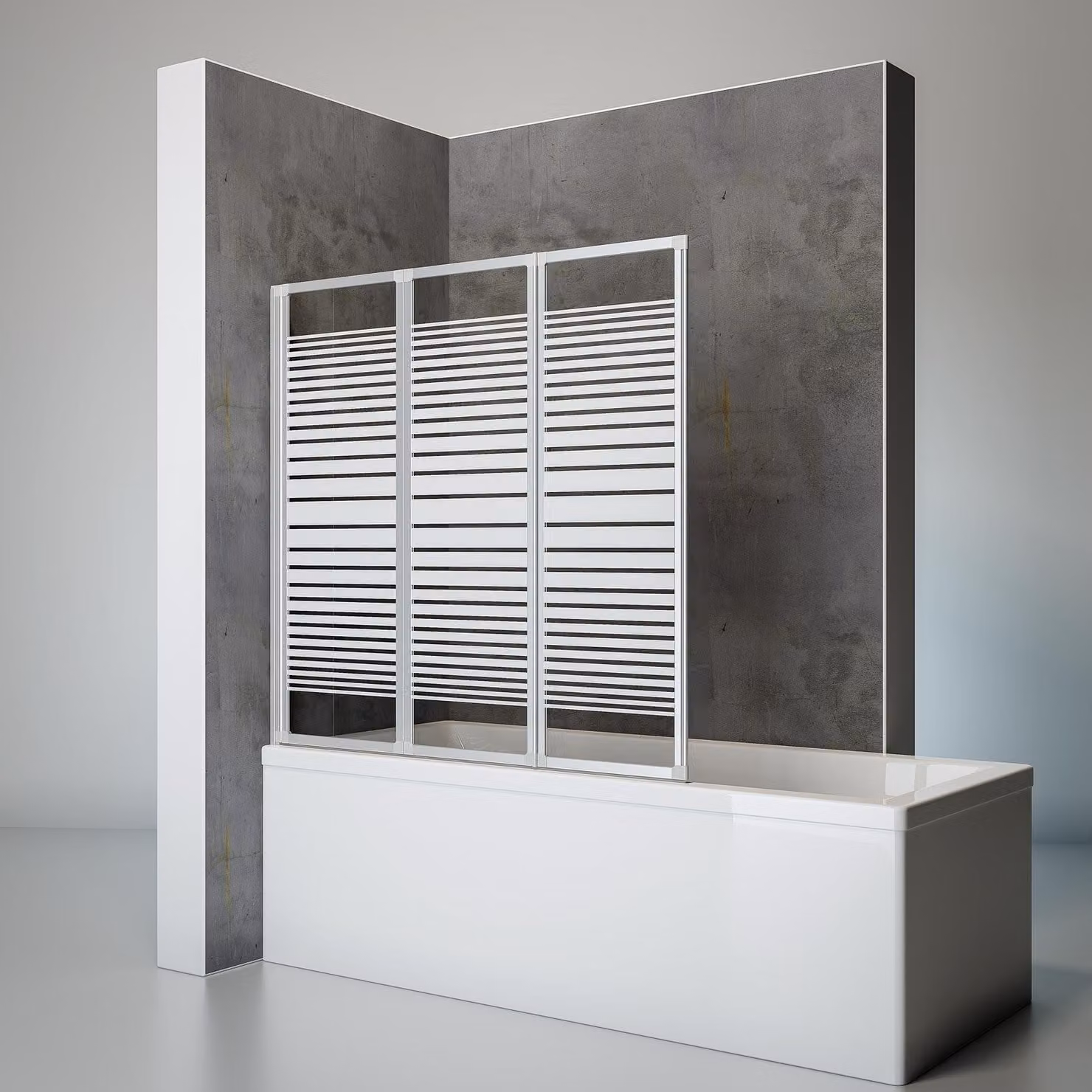 Schulte Paravento per bagno pieghevole in 3 pezzi da incollare o forare, alluminio/naturale/strisce incrociate - B-buono