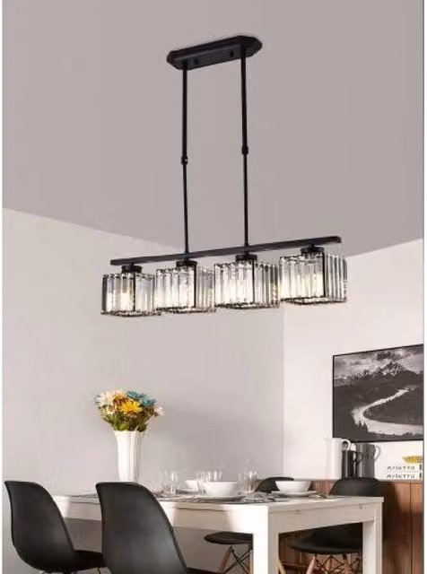 Lampadario a sospensione Trade Shop Traesio con 4 cubi in metallo nero e cristallo, design moderno, attacco E27 – 1