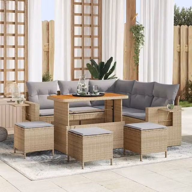 Set Divano da Giardino 9 pz Beige polyrattan 3361752