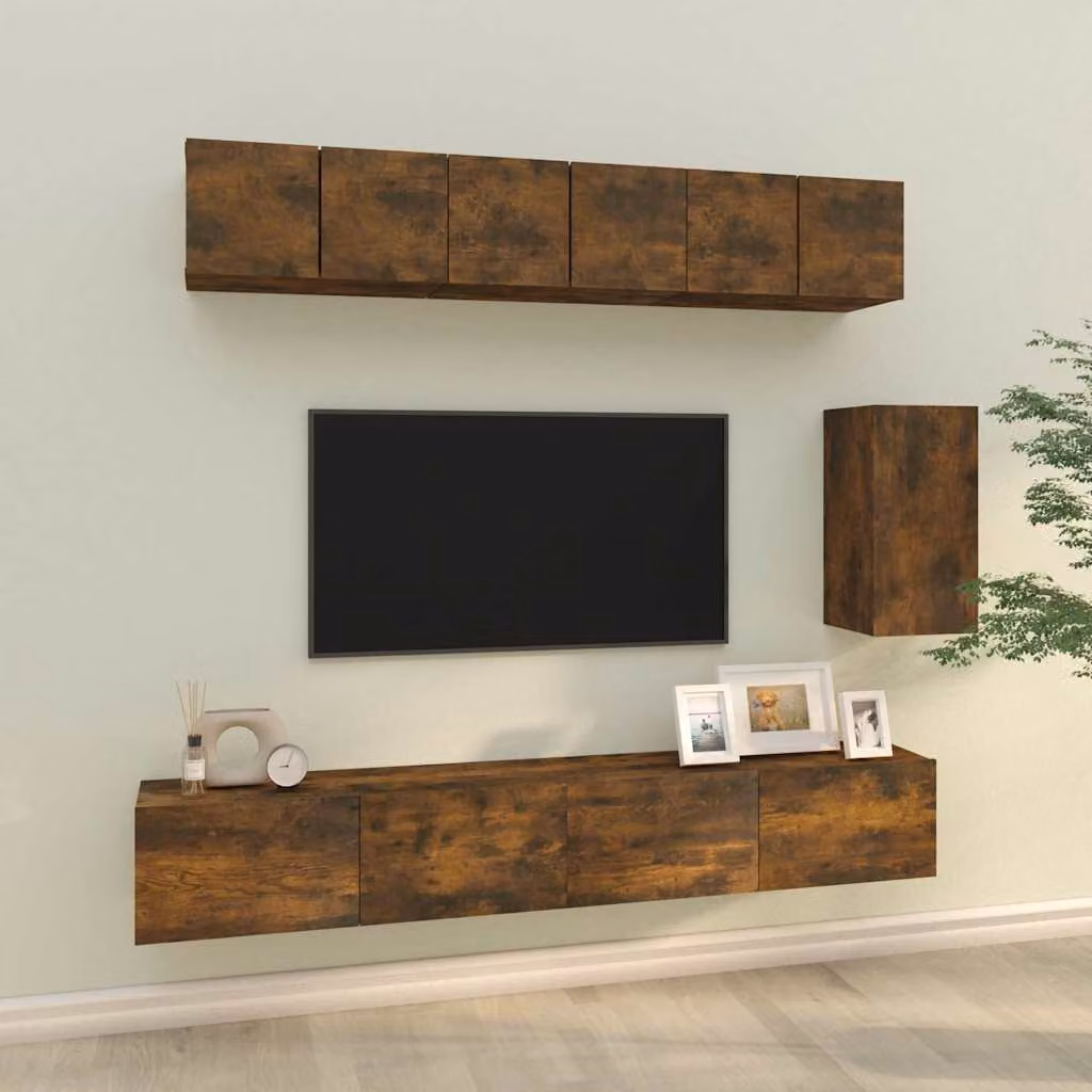 Set di Mobili Porta TV 6 Pezzi vidaXL in Legno Multistrato e MDF Colore Marrone – 1