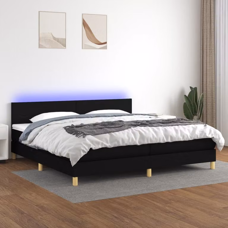 Maison Exclusive - Letto a Molle Materasso e LED Nero 200x200cm in Tessuto