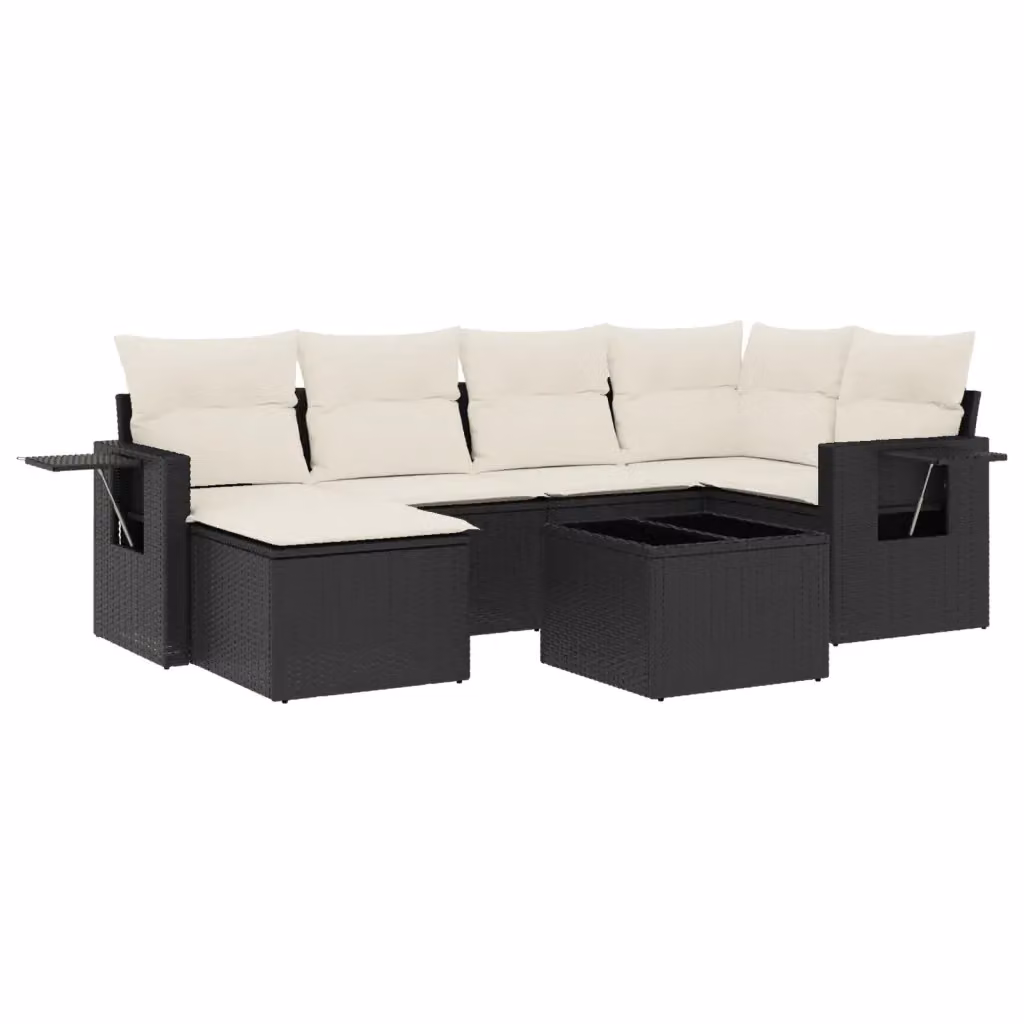 vidaXL Set Divano da Giardino a L con 7 Pezzi in Polyrattan Nero e Cuscini Imbottiti – 2
