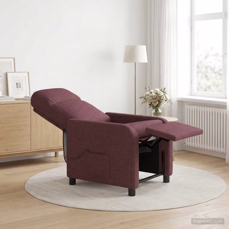 Poltrona relax reclinabile con massaggio vidaXL in tessuto viola con braccioli