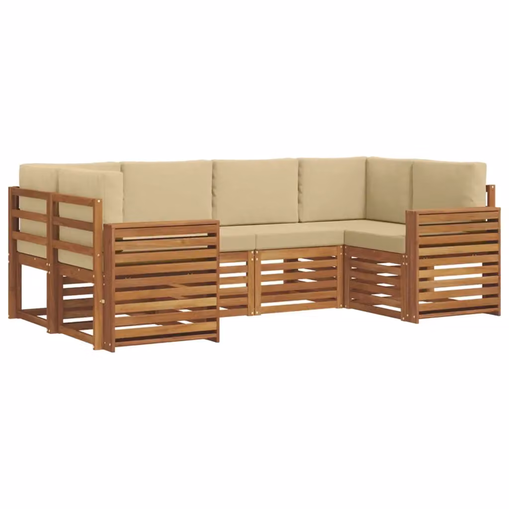 Set di divani da esterno vidaXL a forma di L in legno di acacia con cuscini beige per giardino e terrazza – 2