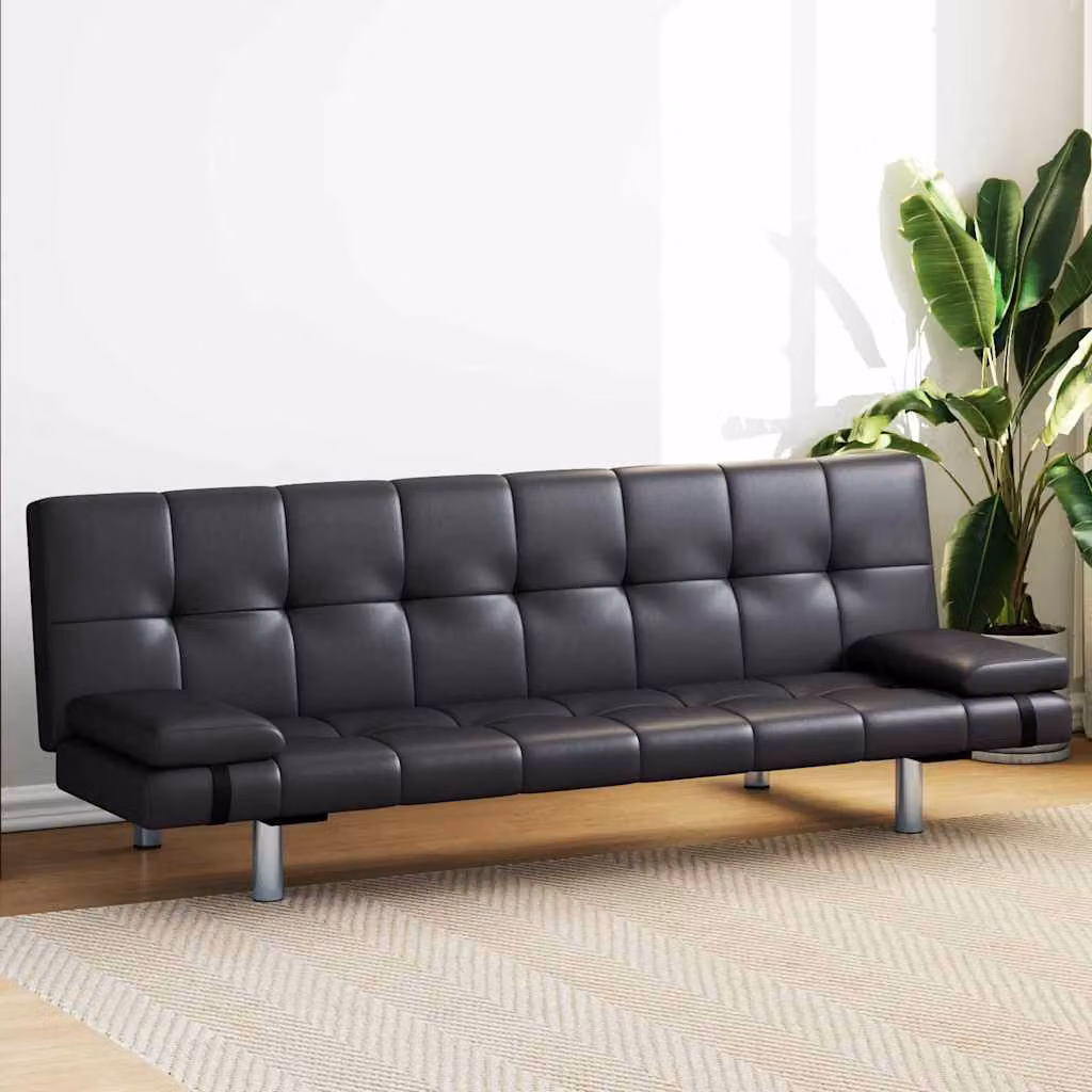 vidaXL Divano Letto con 2 Cuscini in Similpelle Regolabile Nero