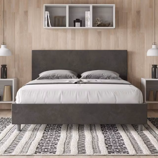 Letto contenitore imbottito Ityhome Adele in microfibra grigio L: 150 cm, P: 190 cm