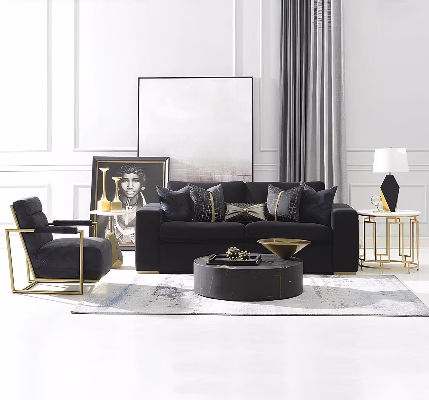 Dreisitzer Couch Polster Design Sofa 3er Sitz Sofas Zimmer Schwarz Chesterfield