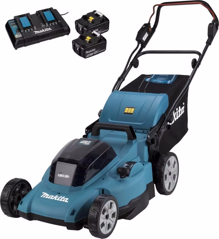 Makita DLM480PT2 - tosaerba a batteria - 18 V - 2 batterie ricaricabili, caricabatterie incluso - 3100 giri/min