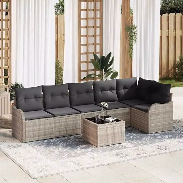 Set Divano da Giardino Grigio chiaro polyrattan 3345732