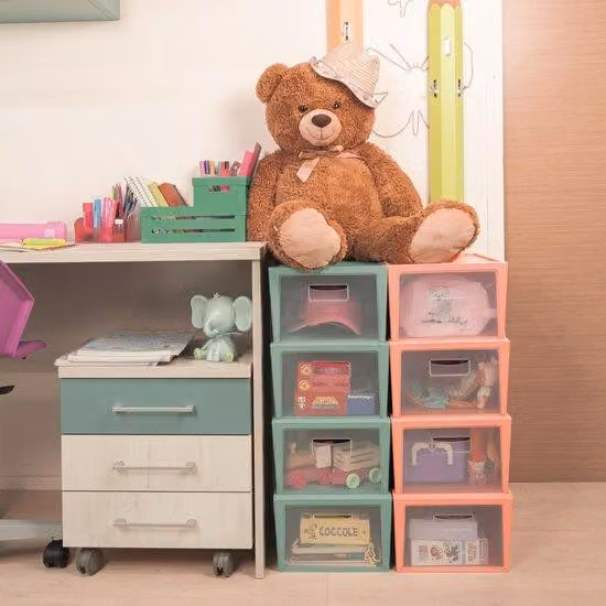 Contenitori impilabili in plastica Ibbenzoa®, capacità 15 litri, colore verde – dimensioni 37 x 27,7 x 33 cm, apertura frontale e coperchio trasparente, robusti e resistenti all'usura