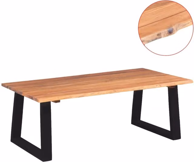 Tavolino da salotto vidaXL in legno massello di acacia con bordo naturale e struttura in metallo, L: 110 cm, P: 60 cm, H: 40 cm