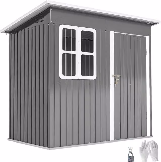Casetta da Giardino in Acciaio con Porta con Blocco, Finestra e Prese d'Aria, 2.2 x 1.3 m, Grigio