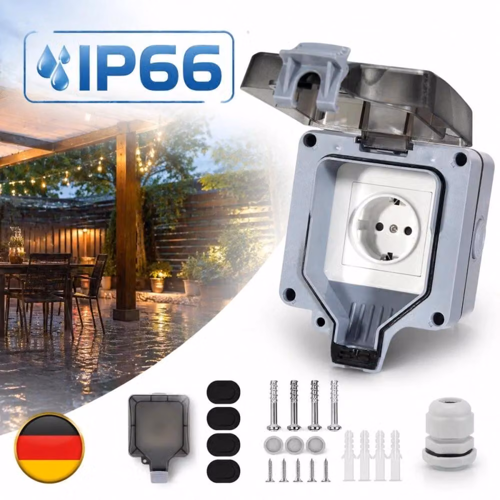 Presa esterna impermeabile IP66, presa per giardino da montare a parete, resistente agli agenti atmosferici. Presa elettrica per esterni