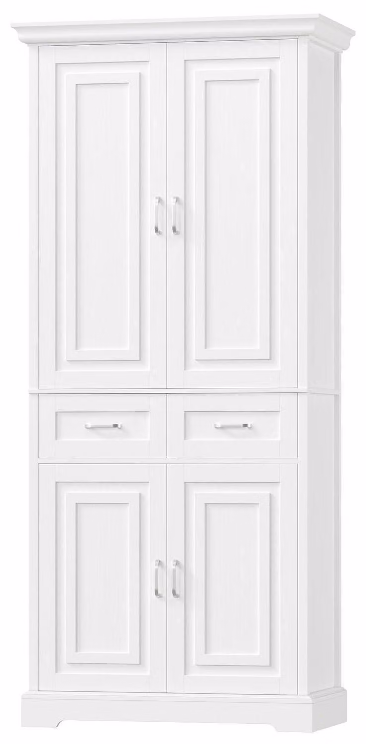 Armadio alto da cucina con 4 ante e 2 cassetti, dimensioni 80x40x180,5 cm, colore bianco