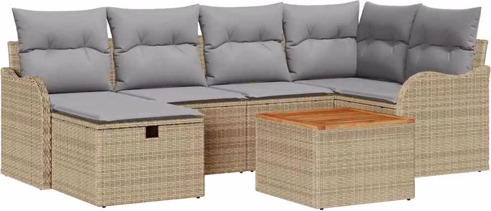 Set Divano da Giardino con cuscino 7 pcs Beige polyrattan