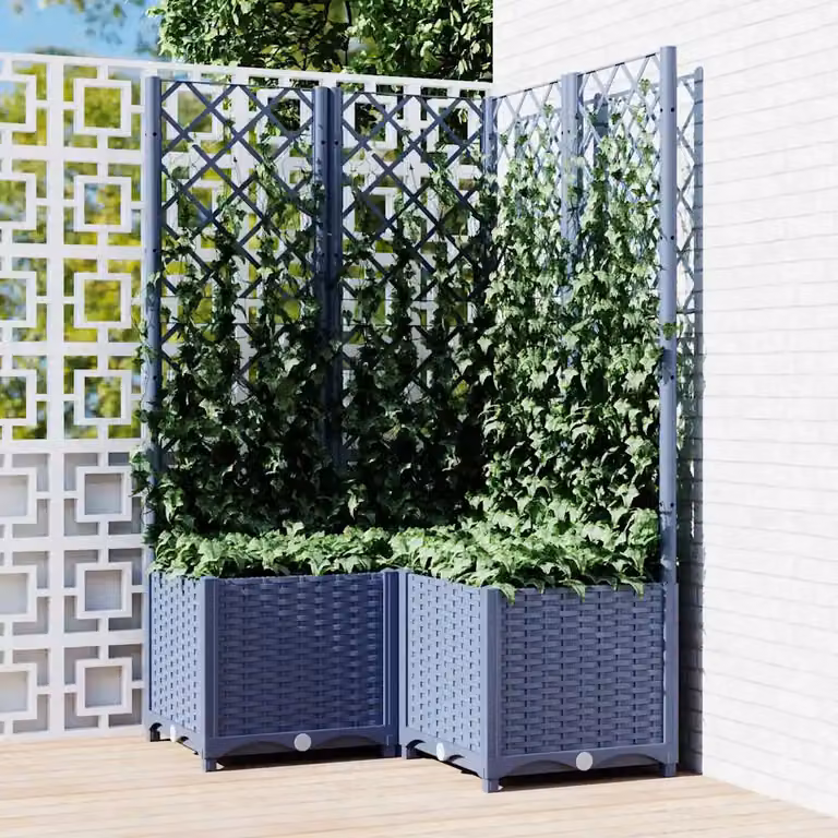 Fioriera da giardino con graticcio vidaXL in plastica, colore grigio blu, L 80 cm x P 80 cm x H 136 cm