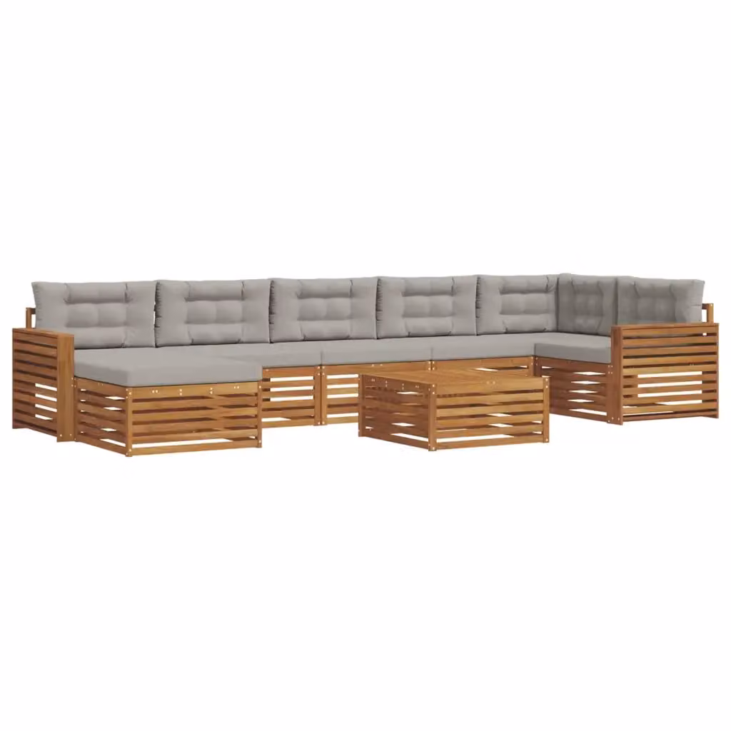 Set di divani da esterno vidaXL a forma di L in legno di acacia con 8 pezzi, colore grigio – 2