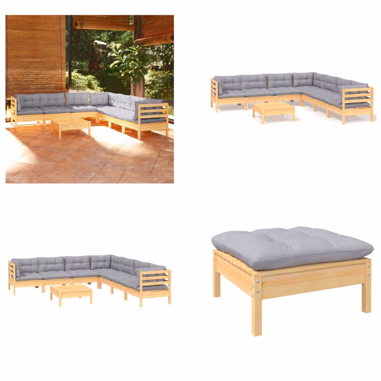 vidaXL Set salotto da giardino 8 pezzi con cuscini grigi in pino massiccio - Set salotto da giardino - Set salotto da giardino - Set mobili da giardino - Set mobili da giardino