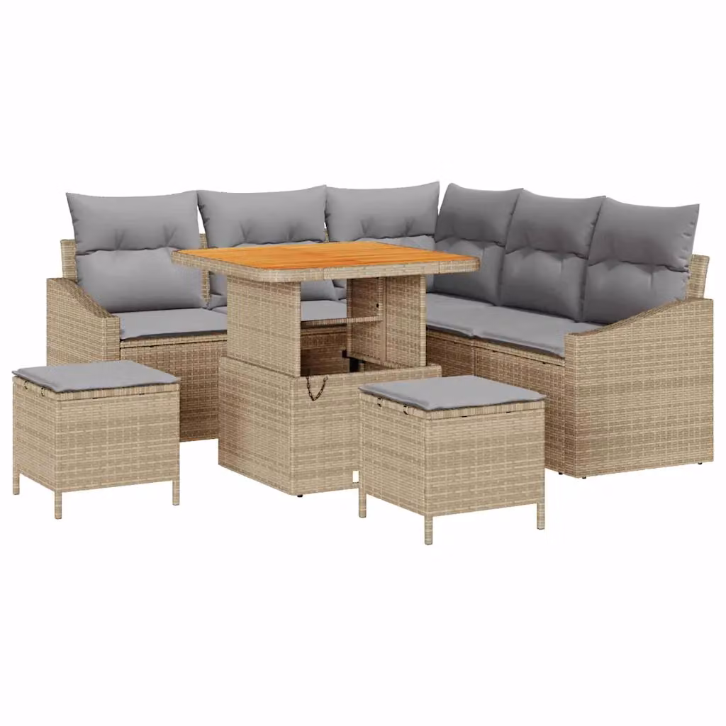 Set Divano da Giardino a L con 8 Pezzi vidaXL in Rattan Beige con Cuscini e Tavolino