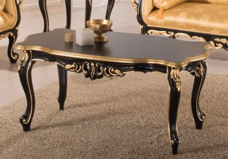 Casa Padrino tavolino barocco nero/oro 103 x 62 x h. 49 cm - Nobile tavolino da salotto in stile barocco - Mobili da salotto barocchi
