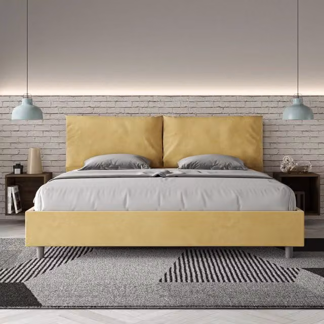 Letto matrimoniale king size Ityhome Antea Large imbottito in microfibra colore giallo L/P: 180 x 200 cm