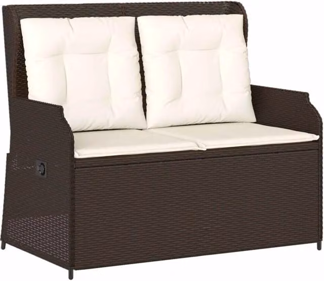 Panchina da giardino Outsunny moderna in rattan marrone con braccioli e struttura in metallo L: 220 cm, H: 95 cm, P: 67 cm – 1