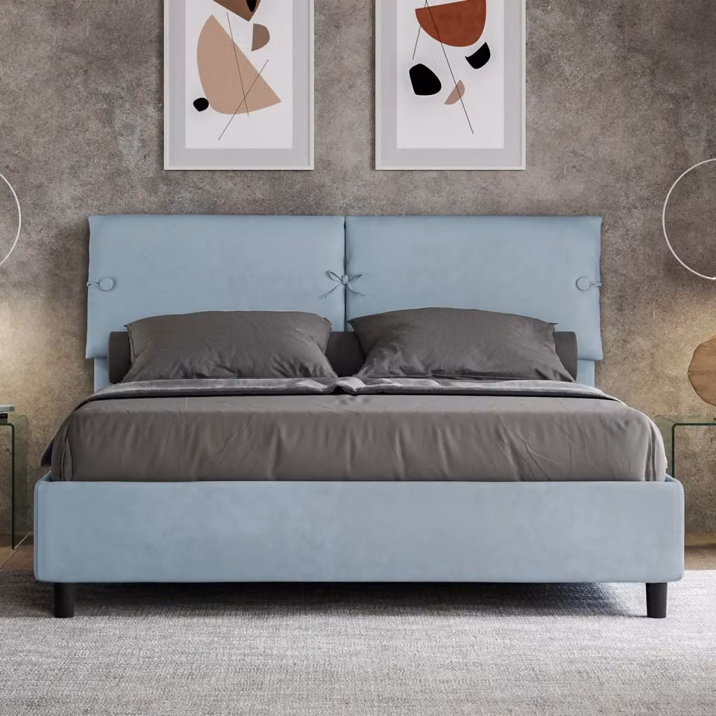 Letto Matrimoniale Moderno Giordanoshop in Legno e Tessuto Microfibra Azzurro L/P/H: 160 x 200 x 110 cm – 2