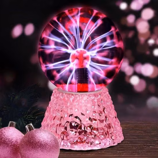 Lampada Plasma a Sfera in Vetro Trasparente con Effetto Multicolore e Funzione Touch per Uso da Tavolo