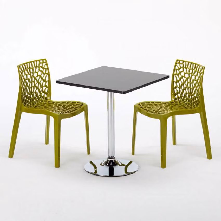 Tavolo quadrato nero e 2 sedie Set di aste per interni in polipropilene colorato Grand Soleil Gruvyer Mojito - Verde anice