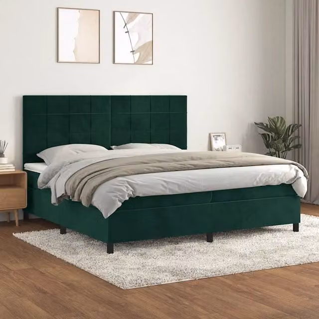 Letto Ibrido con Giroletto a Molle e Materasso vidaXL in Velluto Verde Scuro L/P/H: 200 x 200 x 128 cm – 1