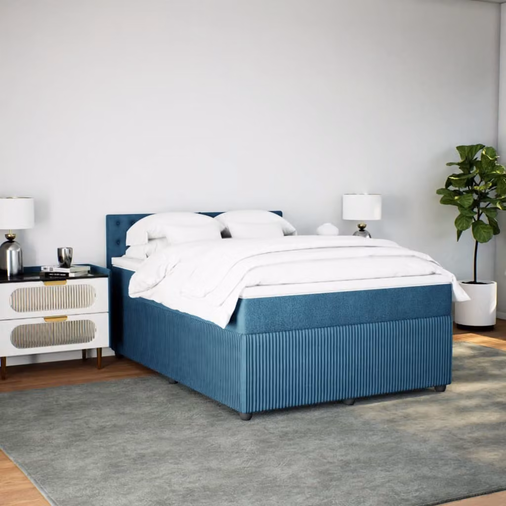 Giroletto a Molle con Materasso Blu 140x200 cm in Velluto