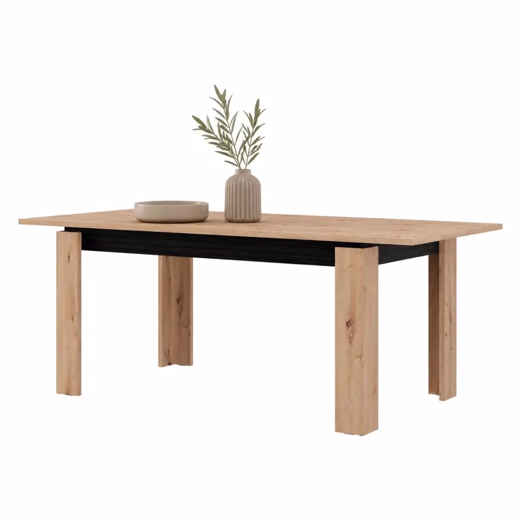 DMORA Tavolo da pranzo moderno rettangolare in legno color rovere e nero, L: 160 cm, P: 90 cm, H: 77 cm – 2