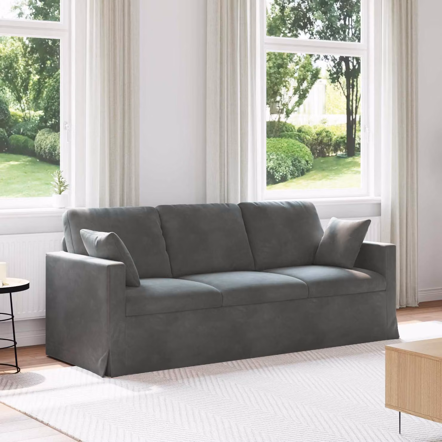 vidaXL Divano Moderno in Velluto Grigio con Cuscini e Coperture Rimovibili L: 198 cm, P: 78 cm, H: 80 cm – 1