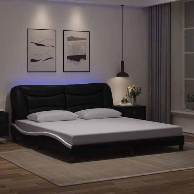 Letto contenitore Hvar vidaXL con illuminazione LED e porta USB, Nero e Bianco, 180 x 200 cm – 1