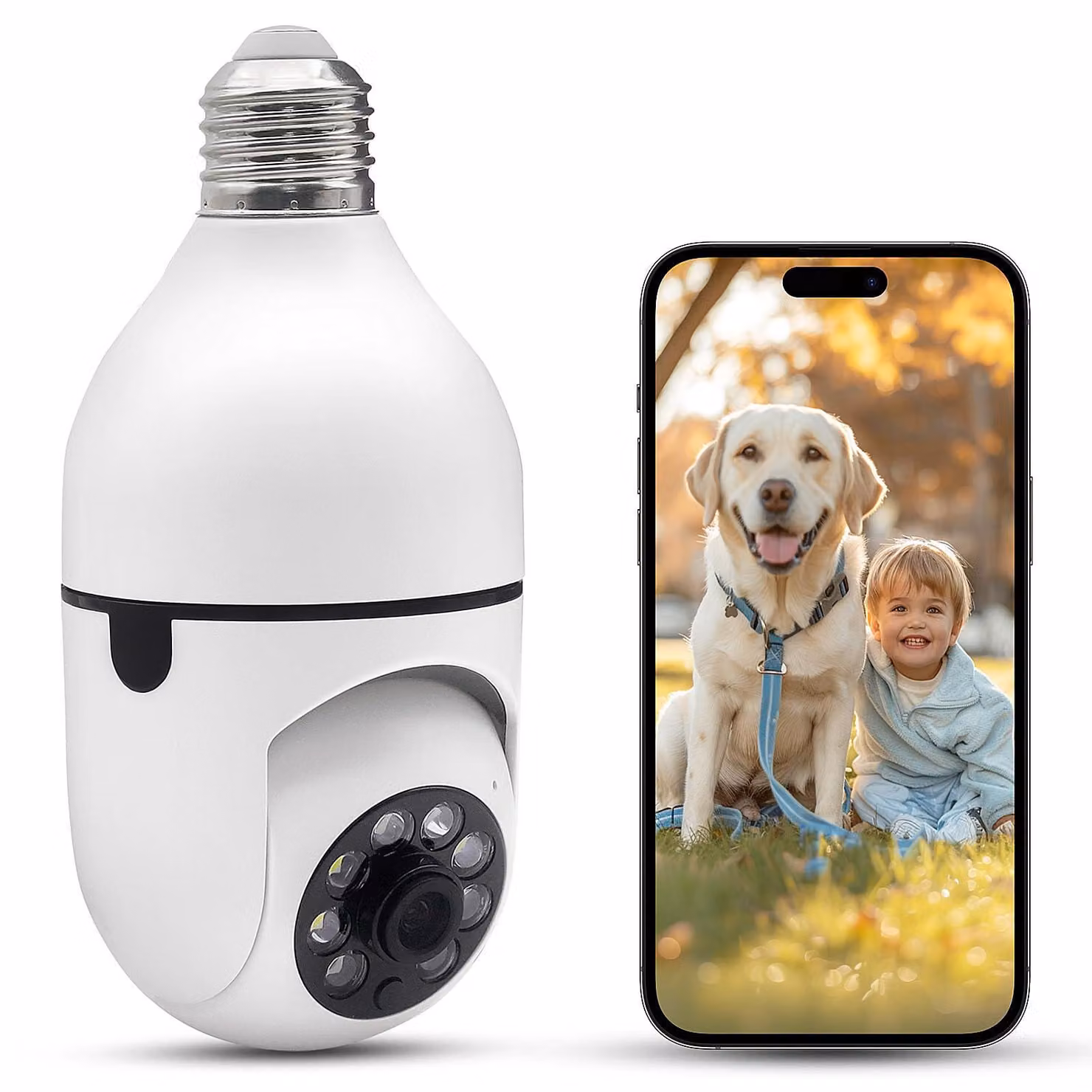 Telecamera di sicurezza Wi-Fi 2K con attacco lampada E27, visione notturna e rilevamento del movimento
