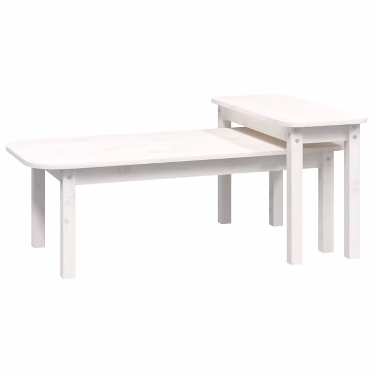 Set Tavolini da Salotto 2 pz Bianco in Legno Massello di Pino