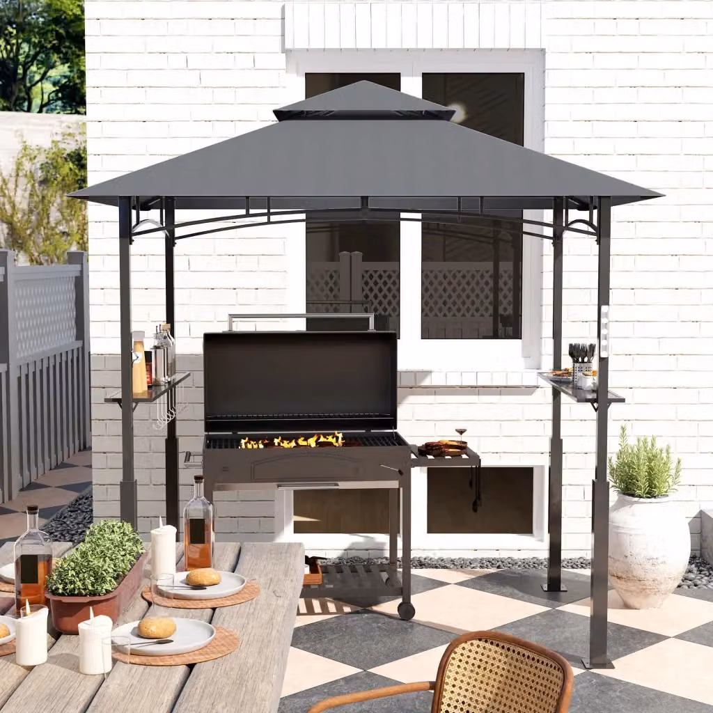 Gazebo per grill REDOM in metallo grigio scuro con LED L/P/H: 243 x 148 x 248 cm – 2