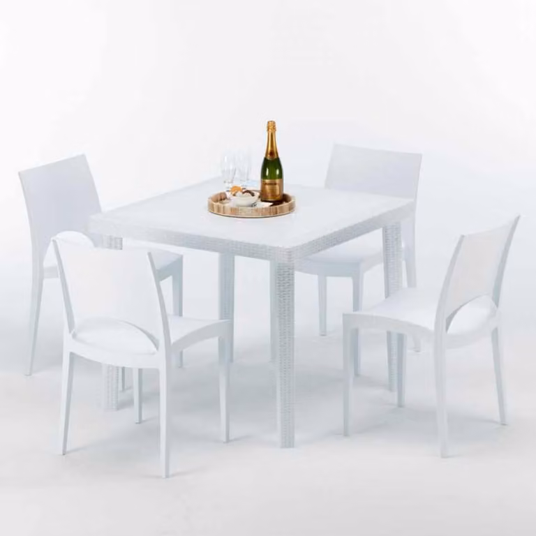 Tavolo quadrato bianco e 4 sedie Set di bastoni da esterno in polipropilene colorato Grand Soleil Paris Love - Bianco
