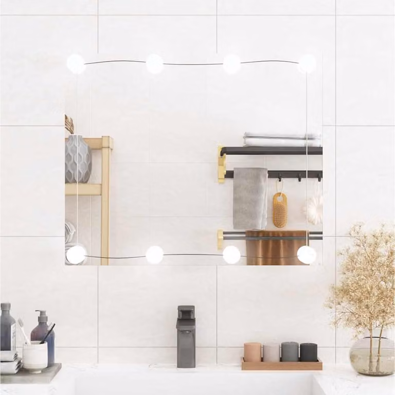 Specchio da parete rettangolare con luci LED vidaXL, Vetro trasparente e Argento, L: 60 cm, H: 50 cm, P: 10 cm