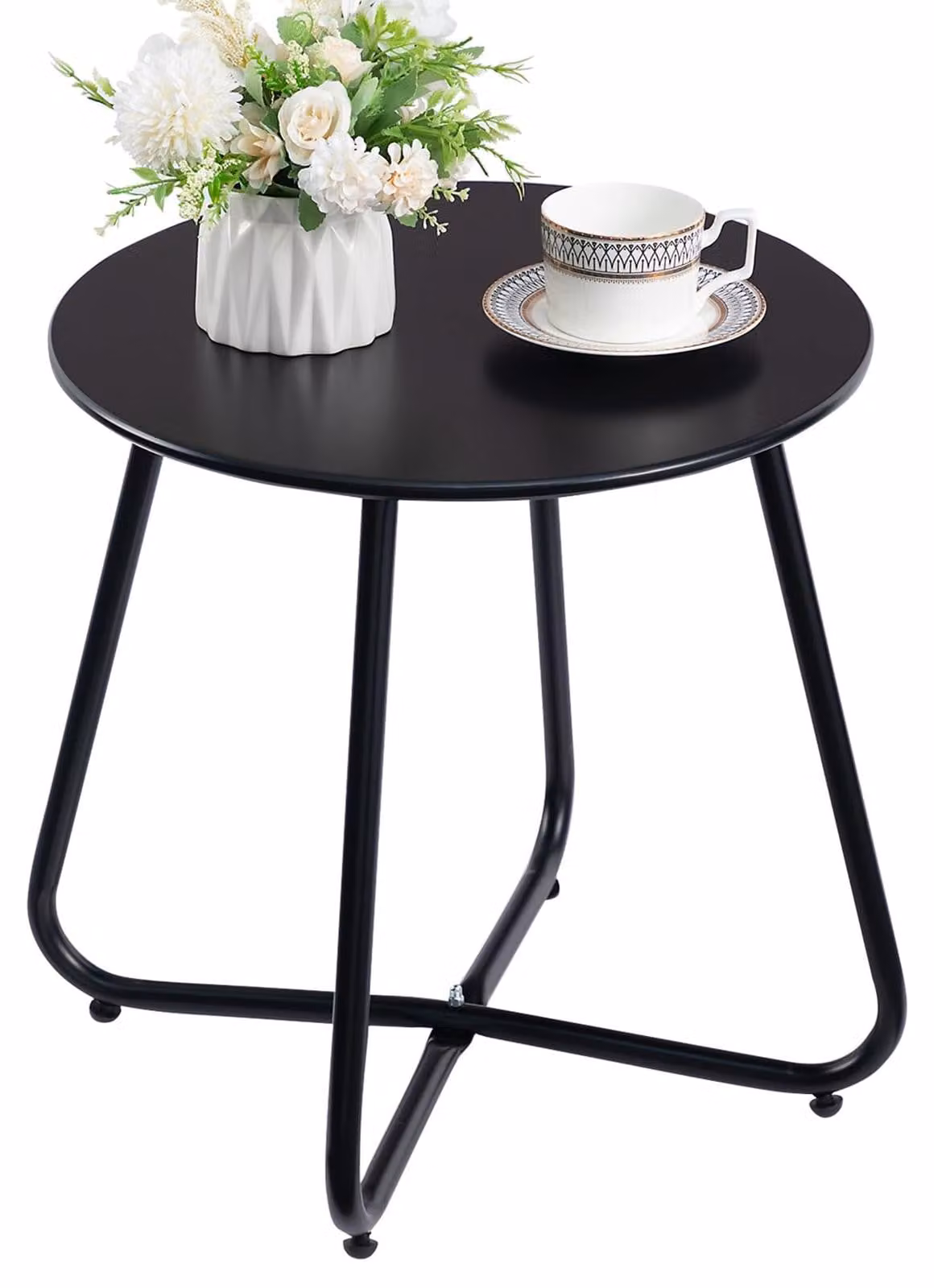 Tavolino d'appoggio - Rotondo - 45 x 43,5 cm - Nero - Resistente alle intemperie