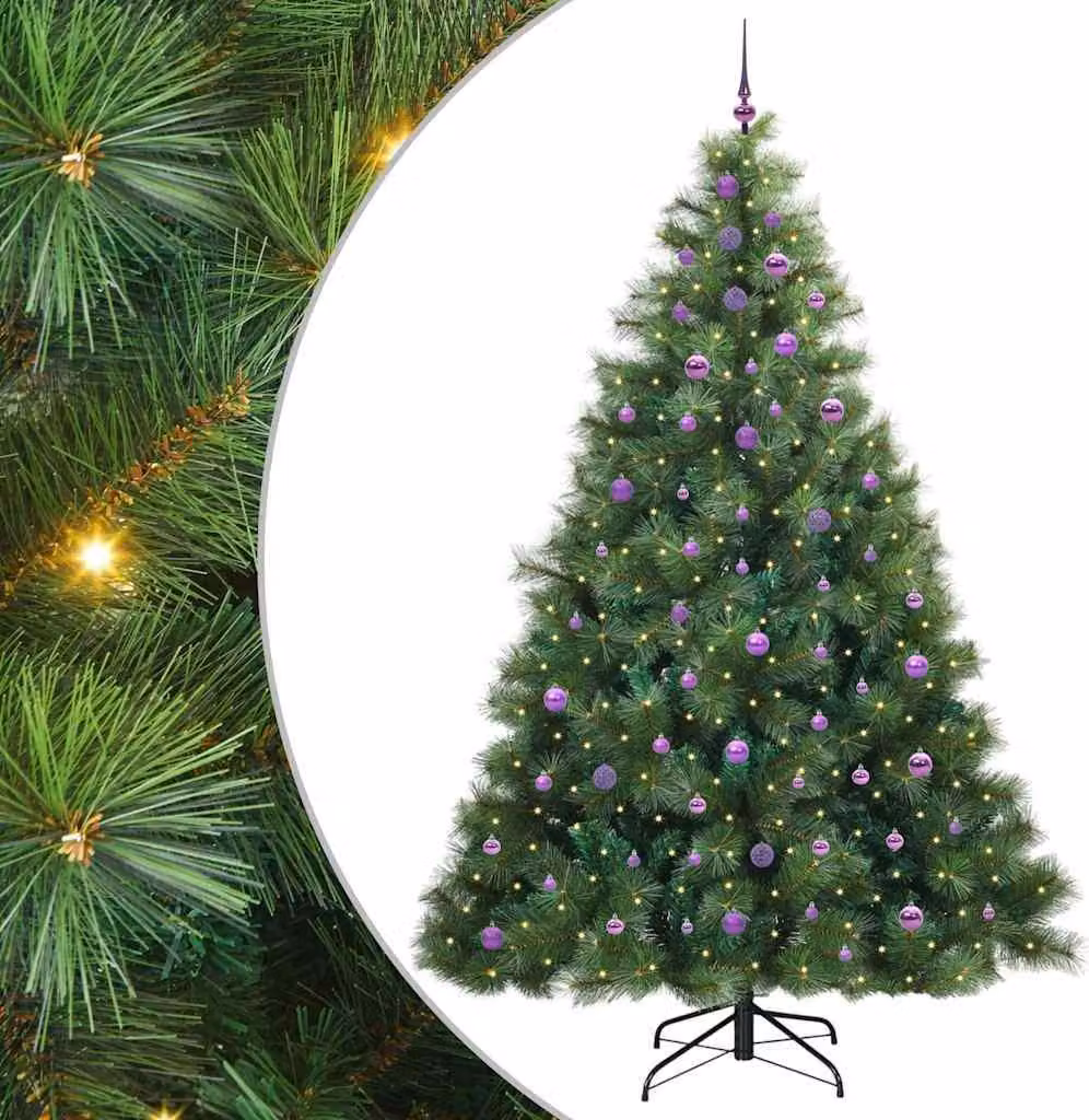 Albero di Natale artificiale con 300 LED verdi da 240 cm in PE e PVC