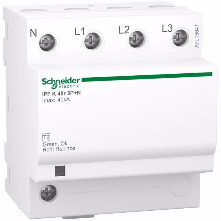 Scaricatore di sovratensione Schneider Electric iPF K 40, tipo 2, 3P+N, Imax 40 kA, In 15 kA, TT + TN-S, contatto FM A9L15641