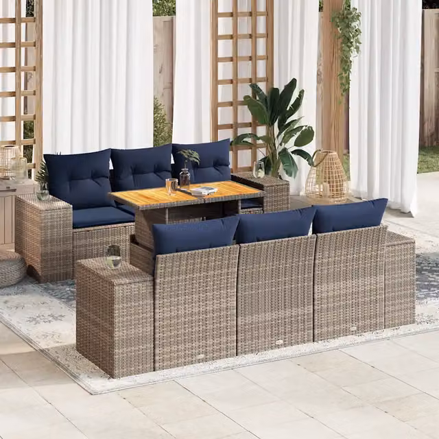 Set Divani da Giardino 7 pz con Cuscini Grigio in Polyrattan 3327337