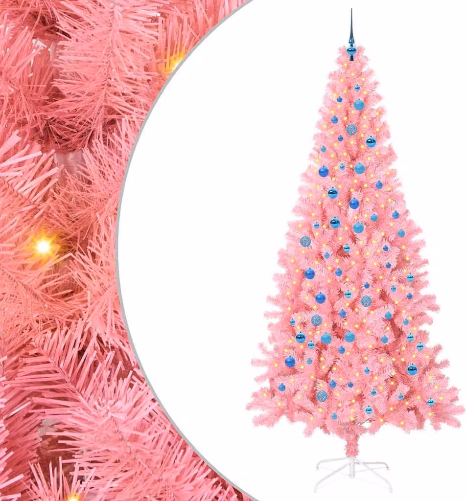 Albero di Natale con 300 LED con supporto Rosa 240 cm PVC