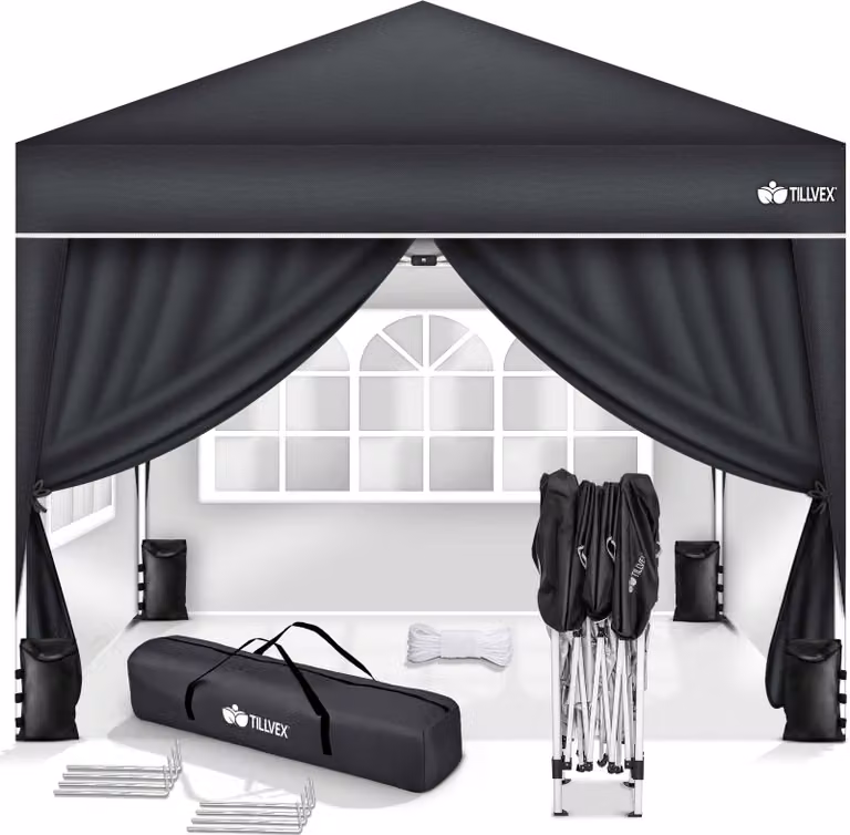 gazebo tillvex 3x3m antracite - con 4 pannelli laterali impermeabili | gazebo pieghevole pop-up regolabile in altezza | tenda da giardino protezione UV 50+ | tenda per feste con borsa per giardino