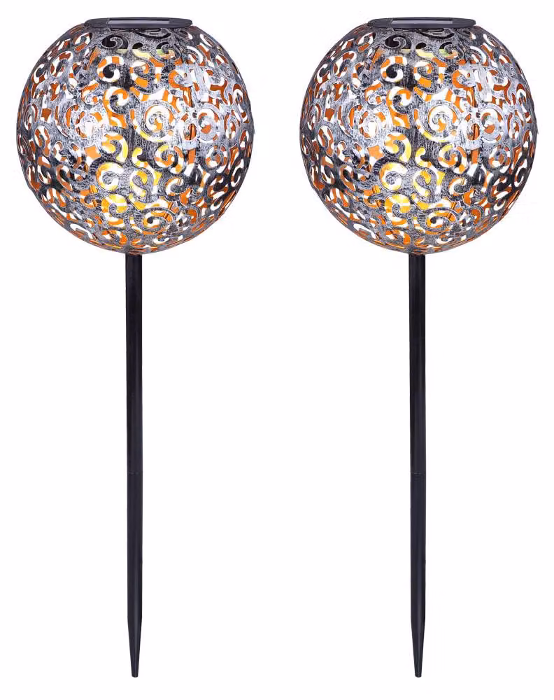 2x luci solari a LED, sfera decorativa intrecciata, altezza 54 cm